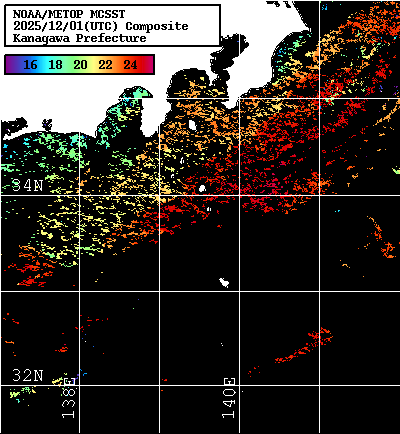 NOAA、MetOp 人工衛星画像 検索結果, 水温分布を図示