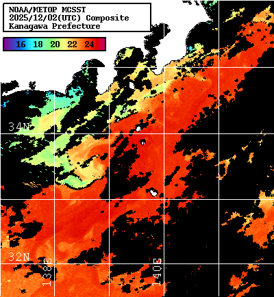 NOAA、MetOp 人工衛星画像 検索結果, 水温分布を図示