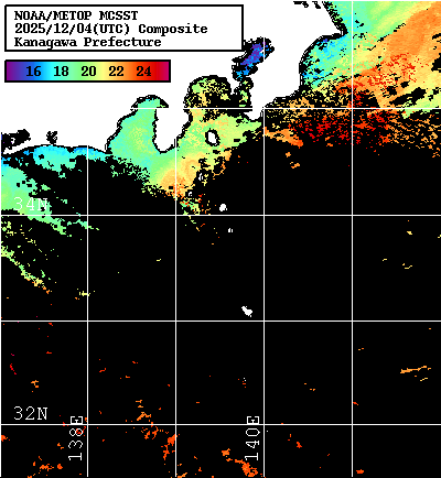 NOAA、MetOp 人工衛星画像 検索結果, 水温分布を図示