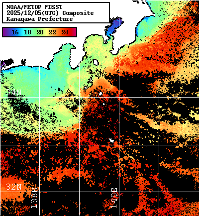 NOAA、MetOp 人工衛星画像 検索結果, 水温分布を図示