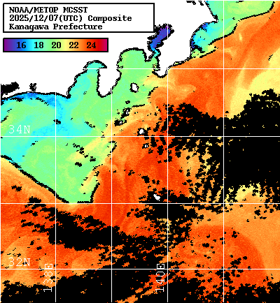 NOAA、MetOp 人工衛星画像 検索結果, 水温分布を図示