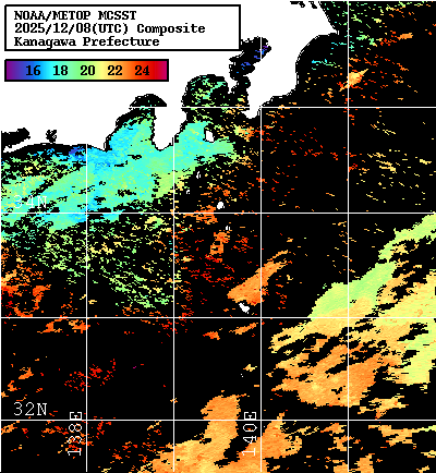 NOAA、MetOp 人工衛星画像 検索結果, 水温分布を図示