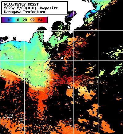 NOAA、MetOp 人工衛星画像 検索結果, 水温分布を図示