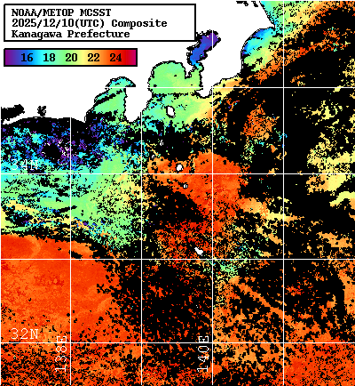 NOAA、MetOp 人工衛星画像 検索結果, 水温分布を図示