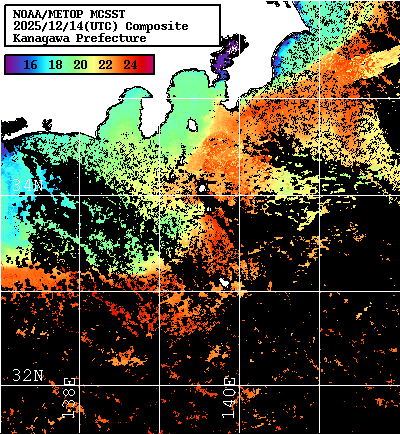 NOAA、MetOp 人工衛星画像 検索結果, 水温分布を図示