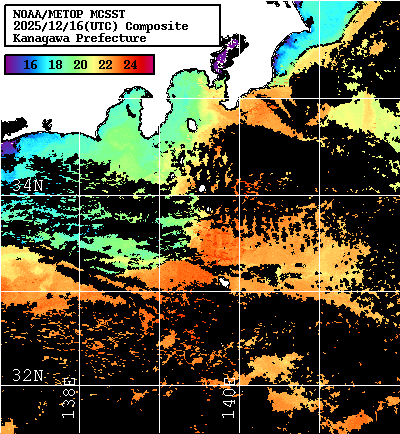NOAA、MetOp 人工衛星画像 検索結果, 水温分布を図示