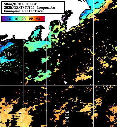 NOAA、MetOp 人工衛星画像 検索結果, 水温分布を図示