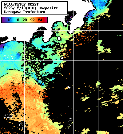 NOAA、MetOp 人工衛星画像 検索結果, 水温分布を図示