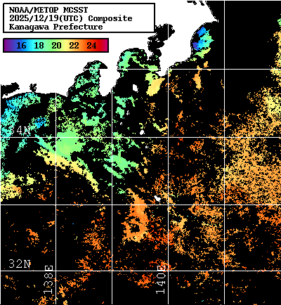 NOAA、MetOp 人工衛星画像 検索結果, 水温分布を図示