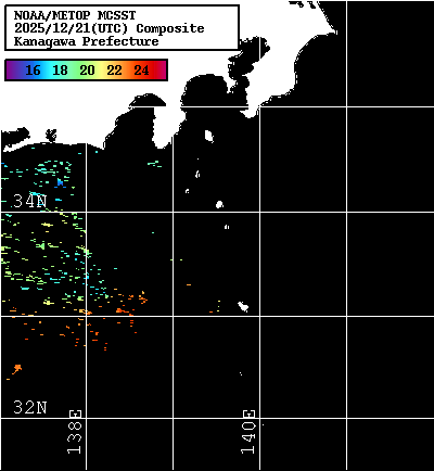 NOAA、MetOp 人工衛星画像 検索結果, 水温分布を図示