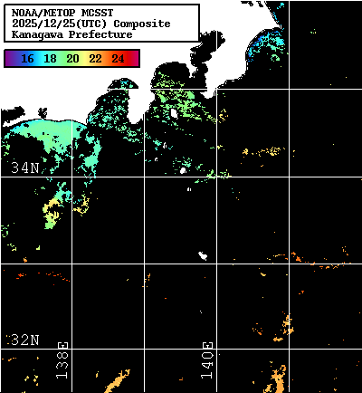 NOAA、MetOp 人工衛星画像 検索結果, 水温分布を図示
