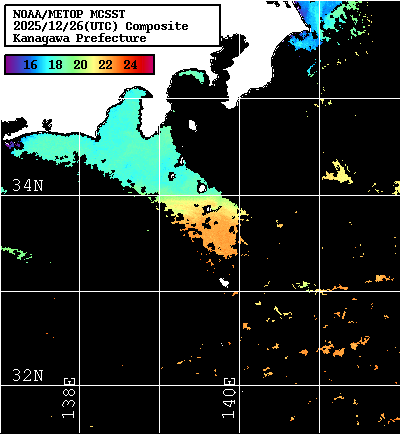 NOAA、MetOp 人工衛星画像 検索結果, 水温分布を図示