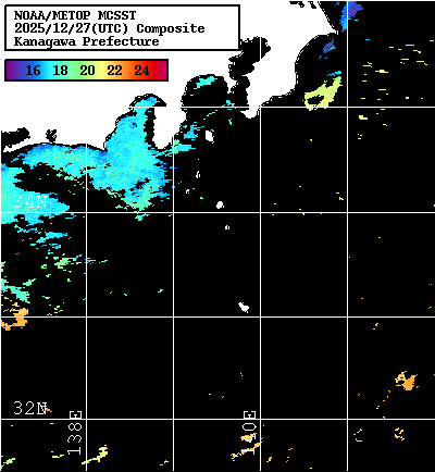 NOAA、MetOp 人工衛星画像 検索結果, 水温分布を図示