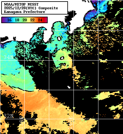 NOAA、MetOp 人工衛星画像 検索結果, 水温分布を図示