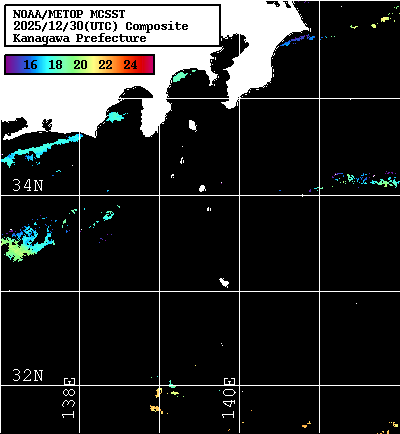 NOAA、MetOp 人工衛星画像 検索結果, 水温分布を図示