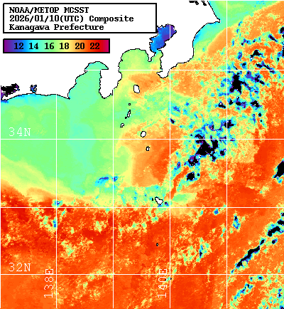 NOAA、MetOp 人工衛星画像 検索結果, 水温分布を図示