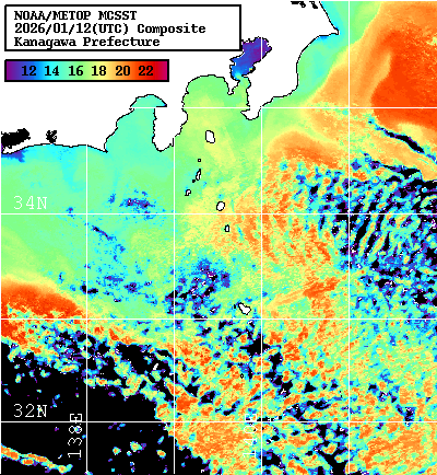 NOAA、MetOp 人工衛星画像 検索結果, 水温分布を図示