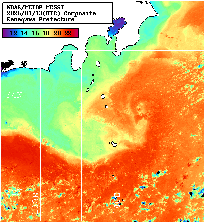 NOAA、MetOp 人工衛星画像 検索結果, 水温分布を図示