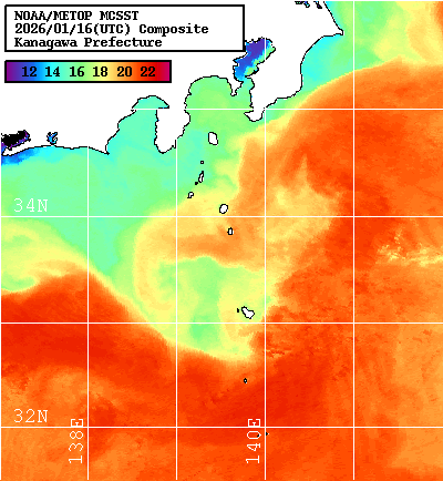 NOAA、MetOp 人工衛星画像 検索結果, 水温分布を図示