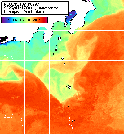 NOAA、MetOp 人工衛星画像 検索結果, 水温分布を図示