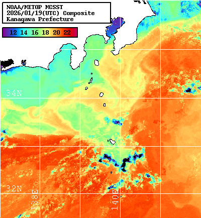 NOAA、MetOp 人工衛星画像 検索結果, 水温分布を図示