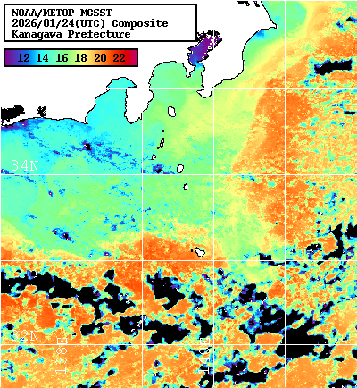 NOAA、MetOp 人工衛星画像 検索結果, 水温分布を図示