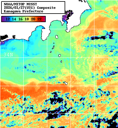 NOAA、MetOp 人工衛星画像 検索結果, 水温分布を図示