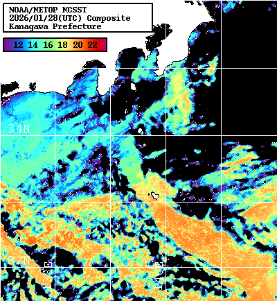 NOAA、MetOp 人工衛星画像 検索結果, 水温分布を図示