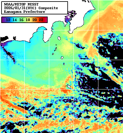 NOAA、MetOp 人工衛星画像 検索結果, 水温分布を図示