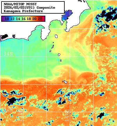NOAA、MetOp 人工衛星画像 検索結果, 水温分布を図示