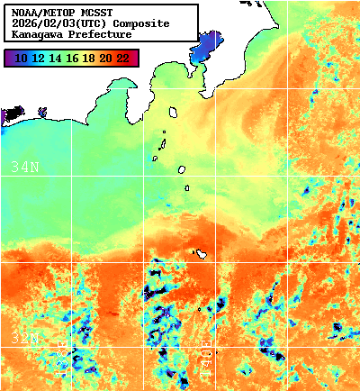NOAA、MetOp 人工衛星画像 検索結果, 水温分布を図示