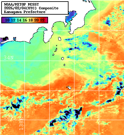 NOAA、MetOp 人工衛星画像 検索結果, 水温分布を図示