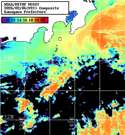NOAA、MetOp 人工衛星画像 検索結果, 水温分布を図示