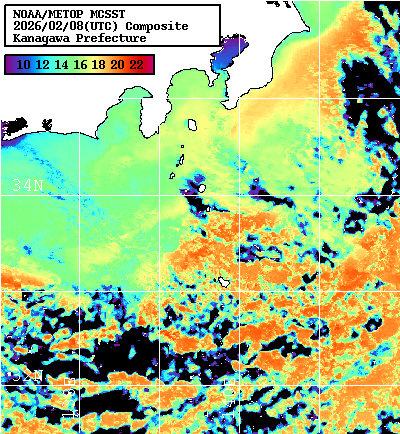 NOAA、MetOp 人工衛星画像 検索結果, 水温分布を図示