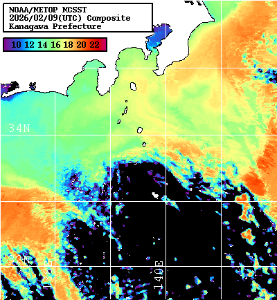 NOAA、MetOp 人工衛星画像 検索結果, 水温分布を図示