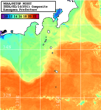 NOAA、MetOp 人工衛星画像 検索結果, 水温分布を図示