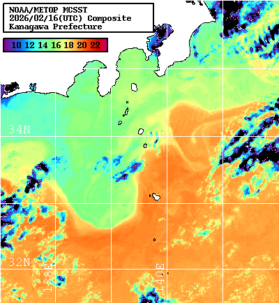 NOAA、MetOp 人工衛星画像 検索結果, 水温分布を図示