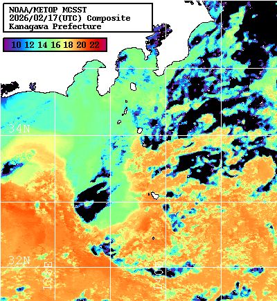 NOAA、MetOp 人工衛星画像 検索結果, 水温分布を図示
