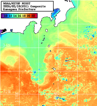 NOAA、MetOp 人工衛星画像 検索結果, 水温分布を図示
