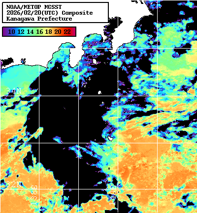 NOAA、MetOp 人工衛星画像 検索結果, 水温分布を図示
