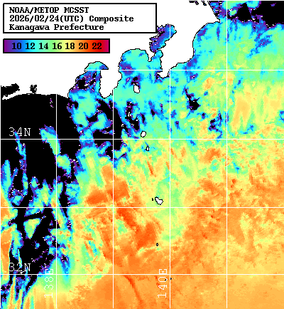 NOAA、MetOp 人工衛星画像 検索結果, 水温分布を図示