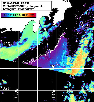 NOAA、MetOp 人工衛星画像 検索結果, 水温分布を図示
