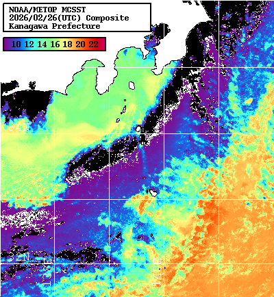 NOAA、MetOp 人工衛星画像 検索結果, 水温分布を図示