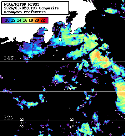 NOAA、MetOp 人工衛星画像 検索結果, 水温分布を図示