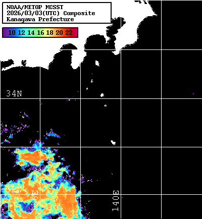 NOAA、MetOp 人工衛星画像 検索結果, 水温分布を図示