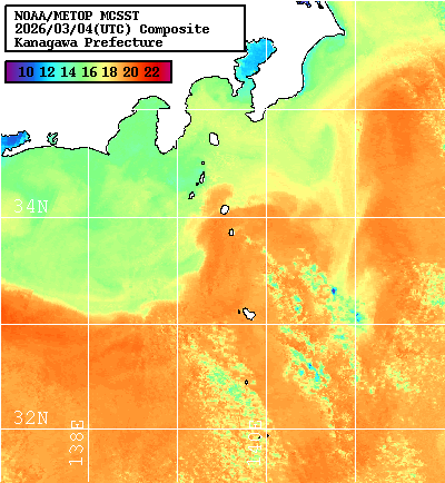 NOAA、MetOp 人工衛星画像 検索結果, 水温分布を図示