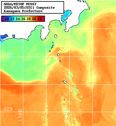 NOAA、MetOp 人工衛星画像 検索結果, 水温分布を図示