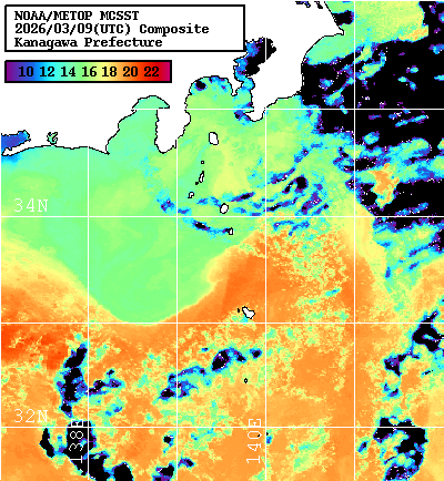 NOAA、MetOp 人工衛星画像 検索結果, 水温分布を図示