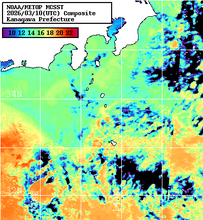 NOAA、MetOp 人工衛星画像 検索結果, 水温分布を図示