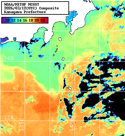 NOAA、MetOp 人工衛星画像 検索結果, 水温分布を図示
